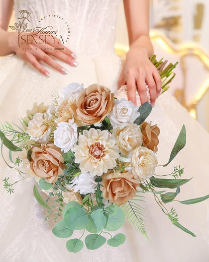 Senseya Artificial Flowers Combo, Nude Color Silk Roses, Peonies, Dahlias with Stems for DIY Wedding Bouquets, Baby Shower, Table Centerpieces, Home Decor, Fake Floral Arrangements, Party Decorations