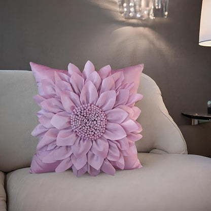 Bella's Giftshop 3D Sunflower Decorative Throw Pillow Covers for Bed Sofa Couch Car, Accent Floral Taffeta Cushion Cover, Handmade Pillow Cases Living Room Decor, 17x17 Inch-Purple/Lavender