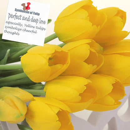 20pcs Artificial Tulip Flowers,16 Inch Real Touch Tulip Stems with Faux Leaves, Faux Tulips and Buds for Home Décor Centerpiece Ornament Wedding Bouquet,Yellow
