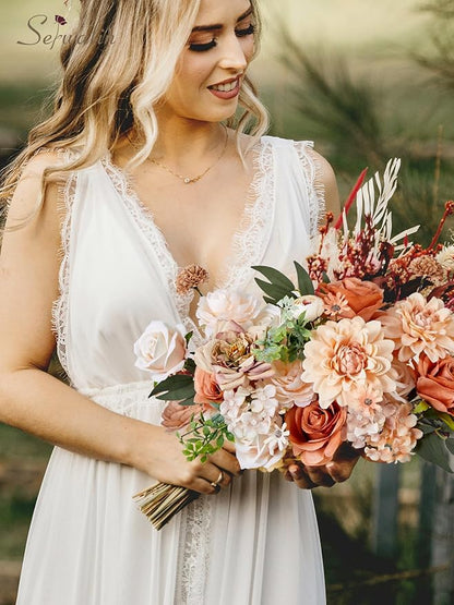Serwalin Nude Color Artificial Flowers Combo Silk Flowers with Stems Boho Flowers Fake Cake Flowers for DIY Wedding Bouquets Centerpieces Arrangements Baby Shower Party Home Decorations