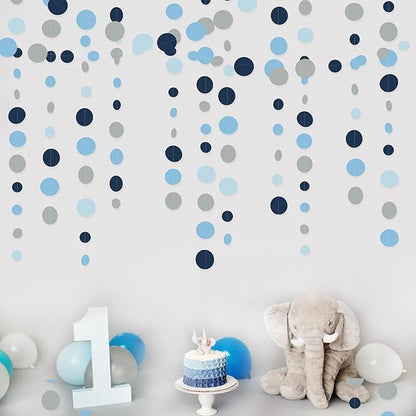 Dusty Blue Party Decorations Navy Blue Circle Dots Garland Gray Blue Hanging Paper Polka Dot Streamer for Wedding Baby Shower Engagement Bridal Shower Birthday Graduation Nautical Theme Party Supplies
