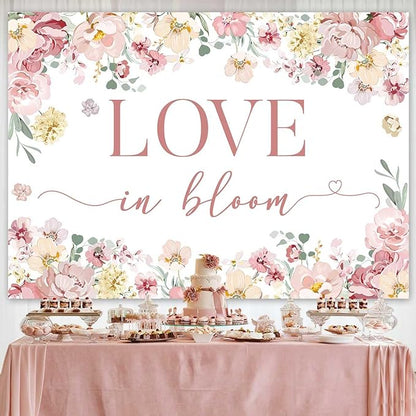 Sensfun Love in Bloom Bridal Shower Decorations Backdrop Rose Pink Wildflower Wedding Shower Background Boho Floral Engagement Banner Wedding Bachelorette Party Decorations Supplies 7x5ft