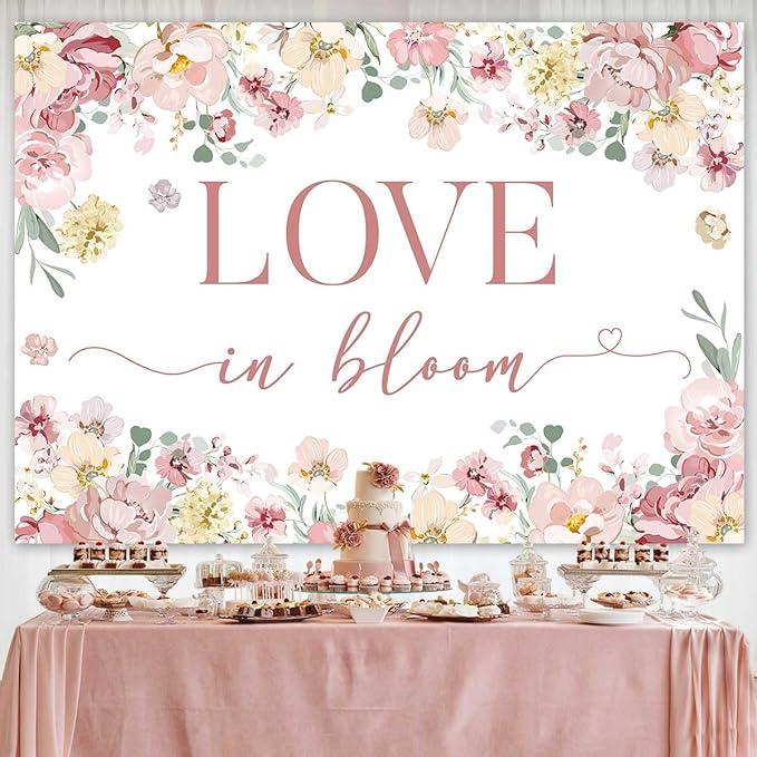 Sensfun Love in Bloom Bridal Shower Decorations Backdrop Rose Pink Wildflower Wedding Shower Background Boho Floral Engagement Banner Wedding Bachelorette Party Decorations Supplies 8x6ft