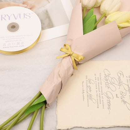 Light Gold Satin Ribbon, Double Faced 1/4 Inch X 25 Yards Light Gold Ribbon, Premium Satin Ribbon for Gift Wrapping, Crafts, Hair Bow Making, Sewing, Flower Bouquet, Wedding Party Decor