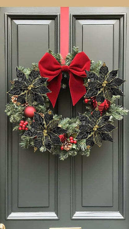 DILATATA 3 Pcs Artificial Christmas Flowers 11 Inch Glitter Poinsettia Picks Christmas Tree Ornaments Topper Decorations Black Poinsettias Flowers for Xmas New Year Wreath Garland Wedding Party Decor