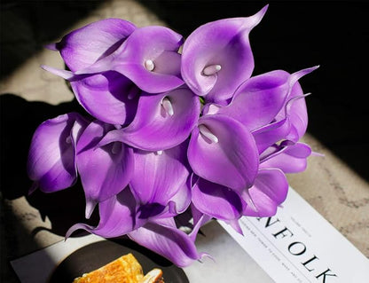 DuHouse 20Pcs Artificial Calla Lily Flower Real Touch Latex Flowers for DIY Wedding Bouquet Party Home Decor (Purple)
