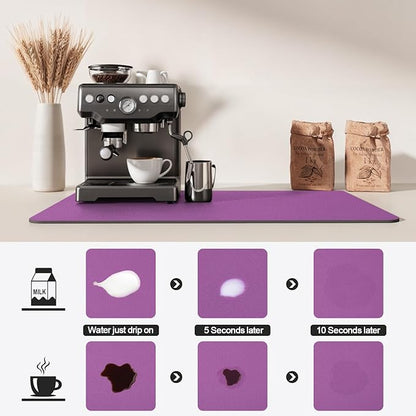 Dish Drying Mat for Kitchen Counter | Coffee Bar Mat for Countertops | Heat Resistant Drainer Mat with Non-slip Rubber Backed | Hide Stain Kitchen Absorbent Draining Mat | Purple 18"x24"