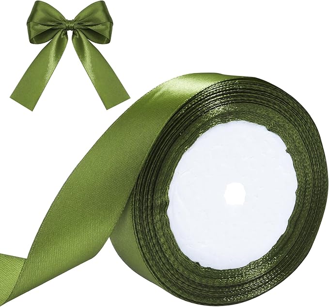 Sage Green Ribbon for Gift Wrapping, 1 inch Polyester Satin Hair Ribbon for Flower Bouquet, Weeding Decoration, Baby Shower, Crafts Bows Fabric Christmas Ribbons 25 Yards