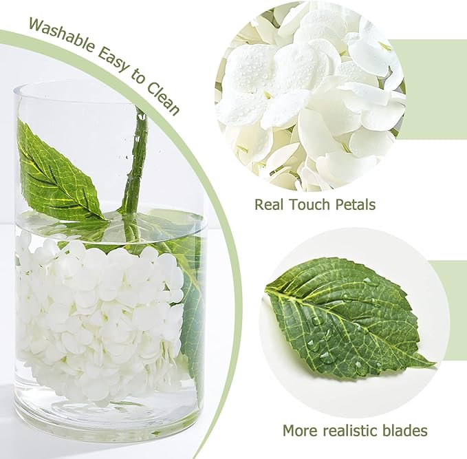 Waipfaru 21" Real Touch White Hydrangea Artificial Flowers with Long Stem & Leaves, Full Latex Faux Hydrangea Flowers for Home Decor Party Floral Arrangements Wedding Bouquets Centerpieces, 4Pcs