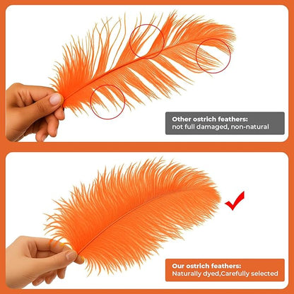 Piokio 20 pcs Orange Ostrich Feather Plumes 12-14 inch(30-35 cm) Bulk for Wedding Party Centerpieces and DIY Clothes Decoration, Gatsby Decorations