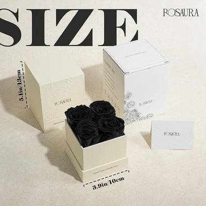 Rosaura 4-Piece Eternal Preserved Roses & Flowers Gift Box - Forever Lasting Real Roses, Preserved Flowers for Valentine's Day Black