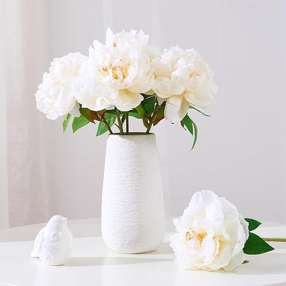 Ivory White Peonies Artificial Flowers, 6 Pcs 16 Inch Realistic Faux Silk Peonies Flowers for Vase Arrangements, Wedding Centerpiece, Home Decor Indoor Outdoor