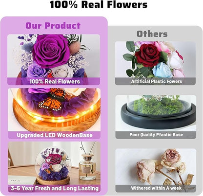 Real Preserved Flowers with LED Lights, Forever Eternal Roses Box, Gifts for Women, Mom, Wife, Girlfriend, Birthday Christmas Day & All Occasions, Home Decor