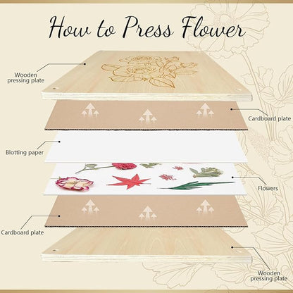 GTQYYF Large Flower Press Kit 10.8 x10.8 inches with Storage Bag,Solid Wood Flower Press Kit - DIY Arts and Craft Kit 10 -Layers, Ideal Gift for Flower & Plant Lovers