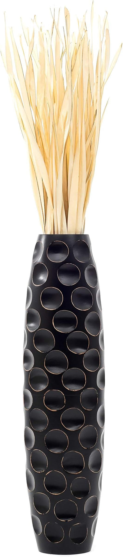 Leewadee Large Black Home Decor Floor Vase - Wooden 26 inch Tall Farmhouse Decor Flower Holder for Fake Plant and Pampas Grass
