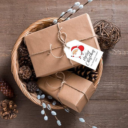 Andaz Press Personalized Christmas Holiday Season Classic Gift Tags, Merry Christmas Santa Claus with Christmas Sack Design, Custom Family Name and Year, Holiday Events, Parties, and Favors, 60-Pack