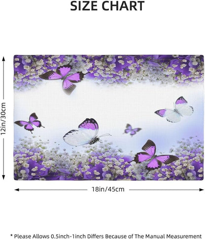 Purple Butterfly Flowers Placemats Set of 6,Spring Summer Flower Place Mats Washable for Kitchen Dining Table Heat Resistant Decorative Colth Table Mats 6 PCS, Style-1
