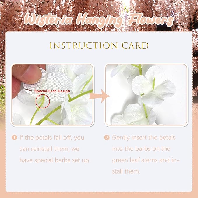 36 Pack Champagne Pink Wisteria Hanging Flowers, 3.44 Ft Fake Hanging Flowers, Artificial Wisteria Garland Vines for Wedding Room Backdrop Outdoor Patio Garden Decoration