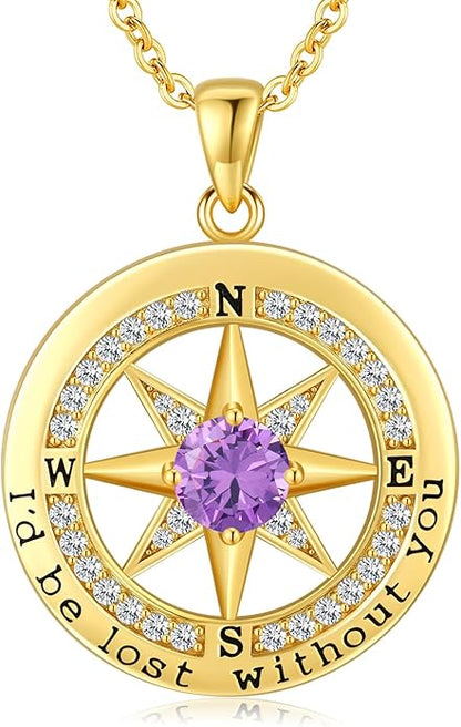 S925 Necklace Gift for Wife |Compass Jewelry |Women Anniversary |Sterling Silver |Girlfriend Birthday Gifts for Her Valentines |I'd be Lost without You |Jewel 18K Gold