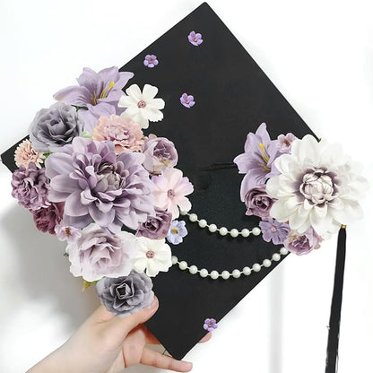 Fake Flower Heads Mini Artificial Flower Purple Faux Dahlia Rose Flowers for Crafts Cake Blossom Wreath Garland Bouquets for Wedding Bridal Party Baby Shower Graduation Season Home Decor