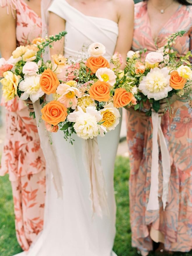 MACTING Artificial Rose Flowers 30PCS Real Touch Fake Flowers with Stem Faux Foam Roses for DIY Wedding Bouquet Table Centerpieces Party Bridal Shower Home Spring Valentines Day Decorations,Orange