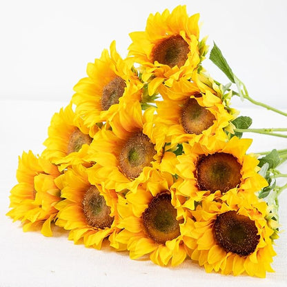 Sunflowers Artificial Flowers with Golden Yellow Long Stem Artificial Flower 10 Pcs for Home Decoration,Wedding Arrangement, Sunday Flower Arrangement(Golden Yellow)