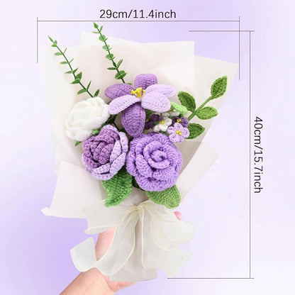Handmade Crochet Sunflowers Rose Daisy as a Gift for Lover, Family,Friends. Crochet Bouquet, Crocheted Yarn Flowers, Artificial Flower Finished Bouquet (Purple)