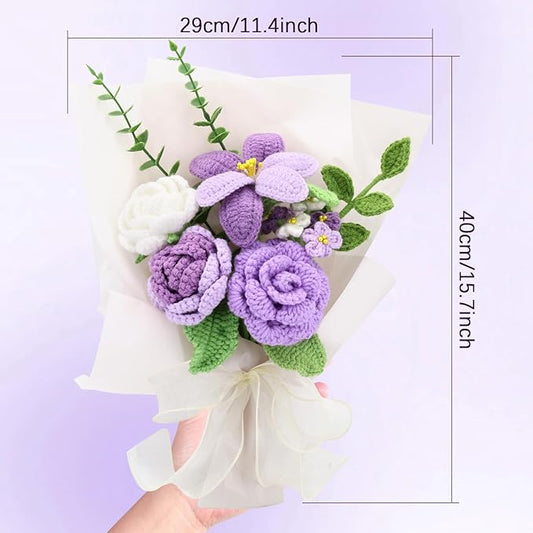 Handmade Crochet Sunflowers Rose Daisy as a Gift for Lover, Family,Friends. Crochet Bouquet, Crocheted Yarn Flowers, Artificial Flower Finished Bouquet (Purple)