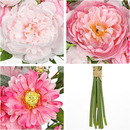 Hot Pink Flowers Artificial Peonies Silk Flowers with Stems 20PCS Realistic Fake Peony Daisies Long Faux Flowers for Vase Floral Centerpiece Arrangements Wedding DIY Bridal Bouquet Party Home Decor