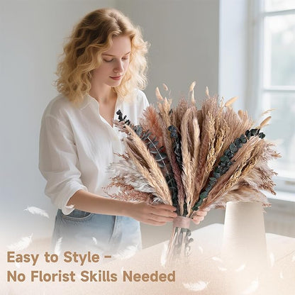 Pampas Grass Boho Home Decor 71PCS 17 inch Natural Dried Flowers for Vase Eucalyptus Stems Pompas Dried Flowers Bouquet DIY Arrangements Boho Wedding Bedroom Tables Decoration