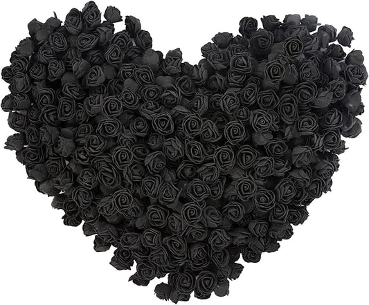 INSUNSIXMini Foam Rose Heads 500PCS Black Artificial Flower Foam Fake Flower Bulk for DIY Crafts Wedding Bouquets Baby Shower Centerpieces Floral Arrangements Party Tables Home Decorations(Black)