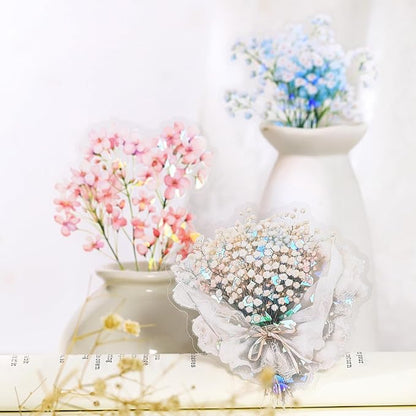 TIAMECH Studded Flowers PET Stickers - 60 Pcs Gypsophila with Stars Design, Waterproof Sticker for Journaling & Scrapbooking, Junk Journal Supplies, Ephemera & DIY Crafts