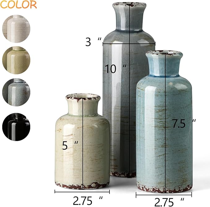 CwlwGO- Ceramic Vase 3 Piece Set, Small Flower vases for Home Decoration, Modern Farmhouse Decoration, Living Room,Table Shelf, Centerpieces, Fireplace and Entrance Decorations-Multicolor.