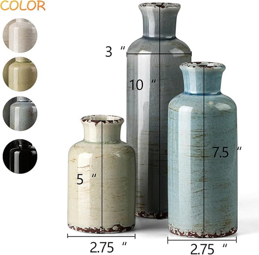 CwlwGO- Ceramic Vase 3 Piece Set, Small Flower vases for Home Decoration, Modern Farmhouse Decoration, Living Room,Table Shelf, Centerpieces, Fireplace and Entrance Decorations-Multicolor.