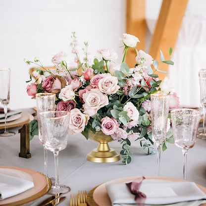 Sziqiqi Urn Vase Gold Centrepiece: 5.5in Small Vintage Vases Set for Table Decorations - Wedding Vase Elegant for Floral Arrangement - Metal Honeycomb Flower Pot for Party Reception Dinner Table