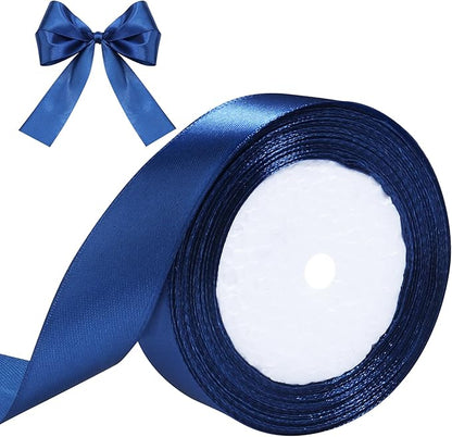 Navy Blue Ribbon for Gift Wrapping, 1 inch Polyester Satin Hair Ribbon for Flower Bouquet, Weeding Decoration, Baby Shower, Crafts Bows Fabric Christmas Ribbons 25 Yards