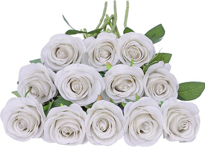 Artificial Rose Flower Artificial Flowers Flower with Long Stem Silk Roses Bouquet for Wedding Bridal Shower Party Home Decoration (Nude, 30 Pcs)