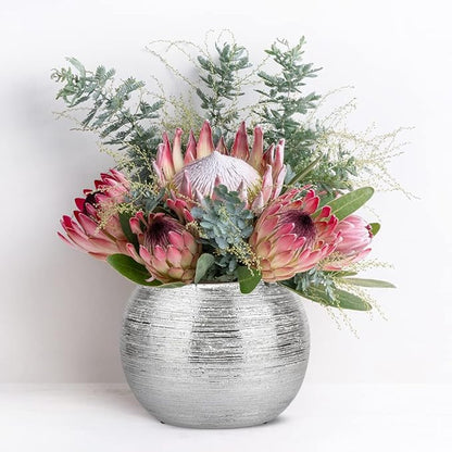 Silver Round Metallic Ceramic Planter Vase Indoor Decorative Centerpieces Flower Pot Sphere Plant Pot
