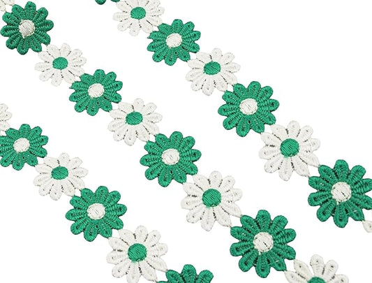 15 Yards Daisy Flower Lace Trim Embroidered Floral Lace Sewing Trim Ribbons for Embellishment Craft Dress Hair Accessories Decorations(White/Green)