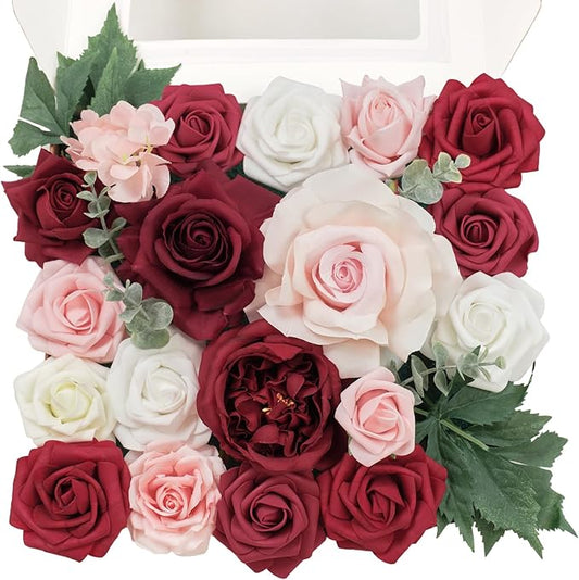 TINGE TIME Artificial Flowers Red & Blush Pink Flower Combo for DIY Wedding Bouquets Table Centerpieces Arrangements Party Baby Shower Home Decorations