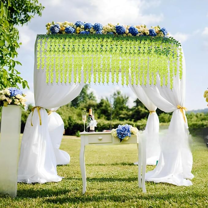 Artificial Wisteria Hanging Flowers Fake Wisteria Flower Garland Silk Vines Rattan Decor for Home Wedding Arch Wall Garden Greenery Bedroom Outdoor Office Party Decoration (12, Green)