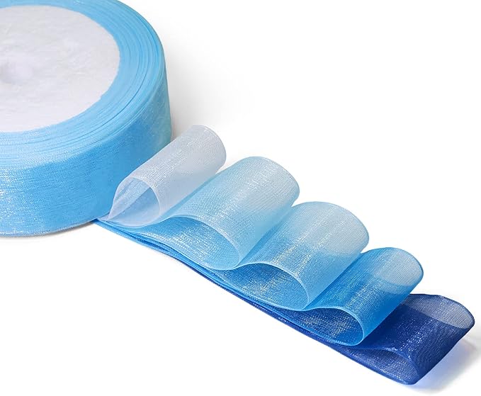Organza Ribbon Sheer Ribbon, 1" x 125 Yd 5 Rolls Blue Tones for Gift Wrapping, Bouquet, Wedding, Party Decoration, Blue