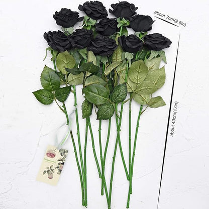 FiveSeasonStuff Fake Black Roses Wedding Flowers Real Touch Silk Artificial Flowers 12 Stems