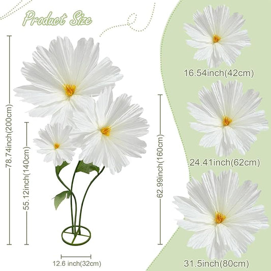 Giant Daisy Flowers Artificial, Large Paper Flower for Decoration, 6.1ft Big Daisies Flowers Decor, No fading for Birthday Party Garden Office Home Wedding Graduation Shop Window Display 3Pcs(White)