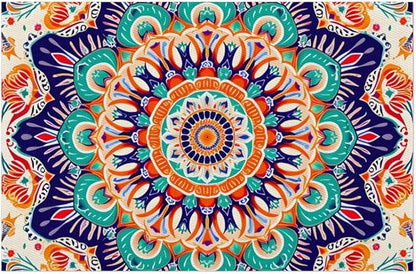 Ethnic Colorful Flower Mandala Placemats Set of 4 PVC Vinyl Non Slip Table Mats Waterproof Heat Resistant Place Mats Washable Wipeable Dining Table Mat for Kitchen Party Farmhouse Indoor Decorative