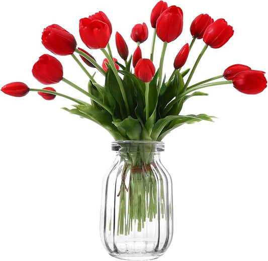 20PCS Black Red Fake Tulips Artificial Flowers Real Touch Latex Faux Tulips UV Resistant Fake Flowers Bouquet for Table Home Decor Party Wedding Garden Decoration
