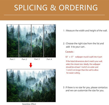 Misty Forest Wallpaper Peel and Stick Foggy Forest Self Adhesive Mural for Living Room Bedroom 82"x57"