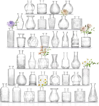 Bud Vases Set of 40 Pcs,Small Flower Vases for Centerpieces,Glass Bud Vase in Bulk Clear,Vintage Bud Vase for Wedding Table Centerpieces Decoration, Home Table Party Decor, Christmas,Anniversary