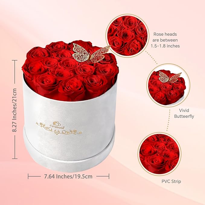 Forever Flowers in a Box, Preserved Roses Gifts for Women, Forever Flowers for Delivery, Flower Birthday Gifts Box for Her, Eternal Flowers Rose Gifts for Mom Hot Red