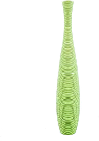 Leewadee Large Floor Vase – Handmade Flower Holder Made of Wood, Sophisticated Tall Vase for Decorative Branches, Pampas Grass and Dried Flowers, 36 inches, Green